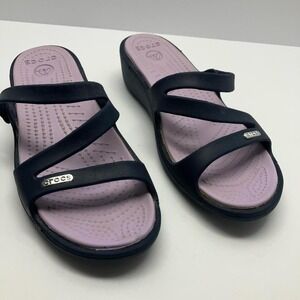 Crocs Patricia Wedge Sandals Navy Lavender Women's 7